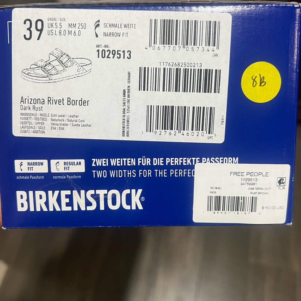 Birkenstocks size 39 (8). Arizona Rivet Border style. Dark Rust Color. - Picture 3 of 4
